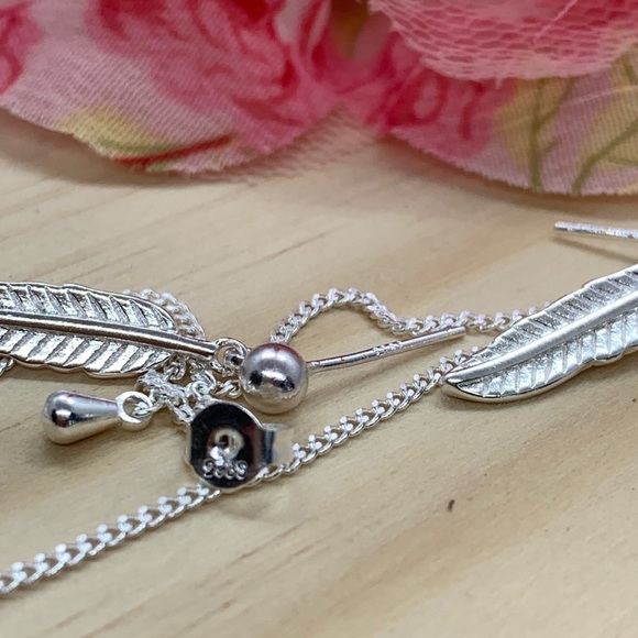 Sterling Silver 925 Feather Earrings - Picture 3 of 6